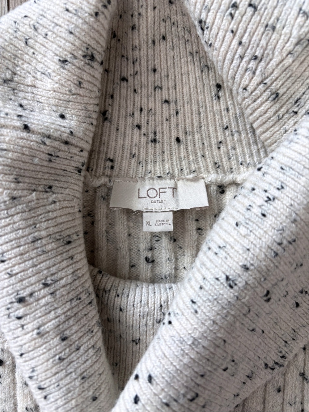 LOFT Outlet Cloud Dancer Cream Speckled Knit Cowl Neck Poncho Sweater Size XL - Picture 7 of 10